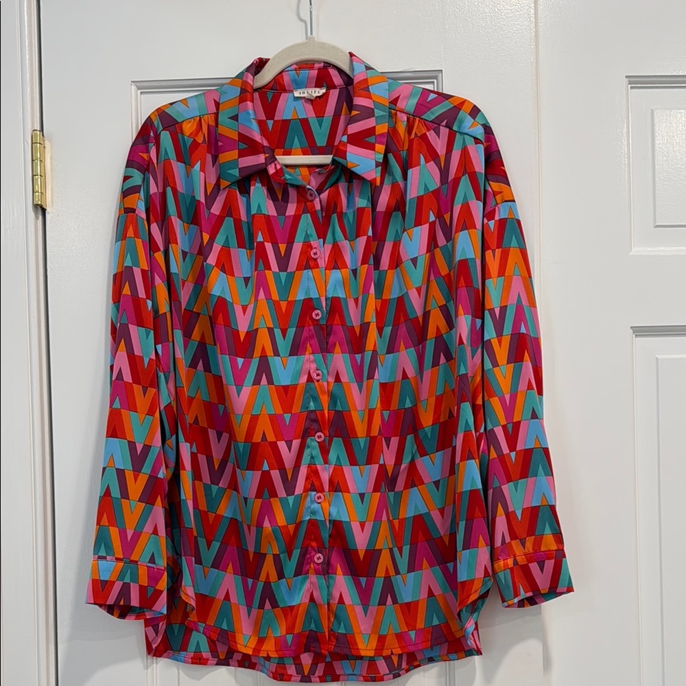 JODIFL Multicolor Geometric Button Down Shirt